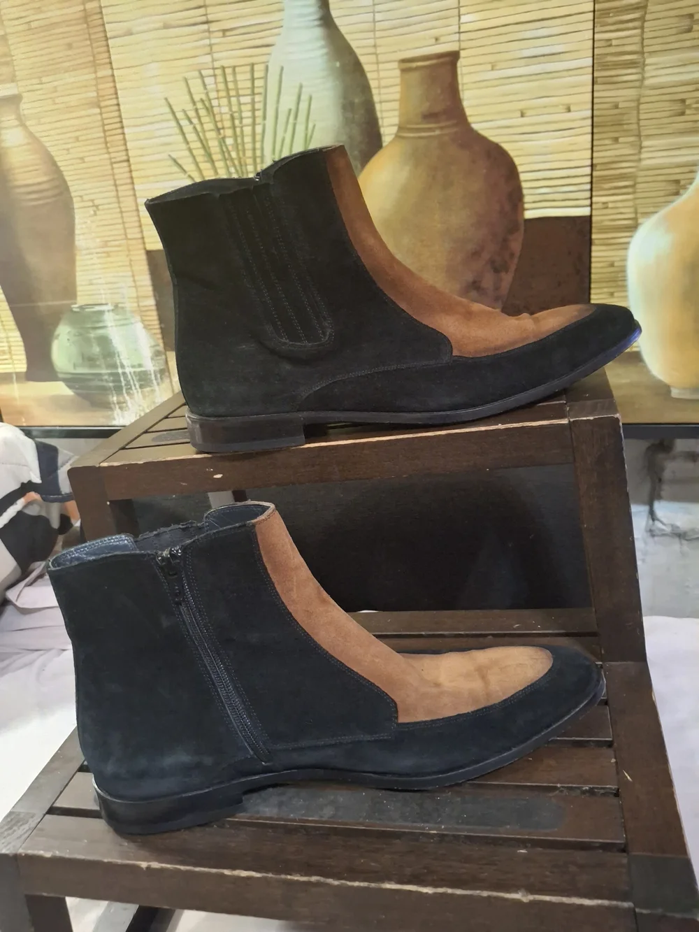 Men's Two-Tone Black and Brown Suede Chelsea Boots